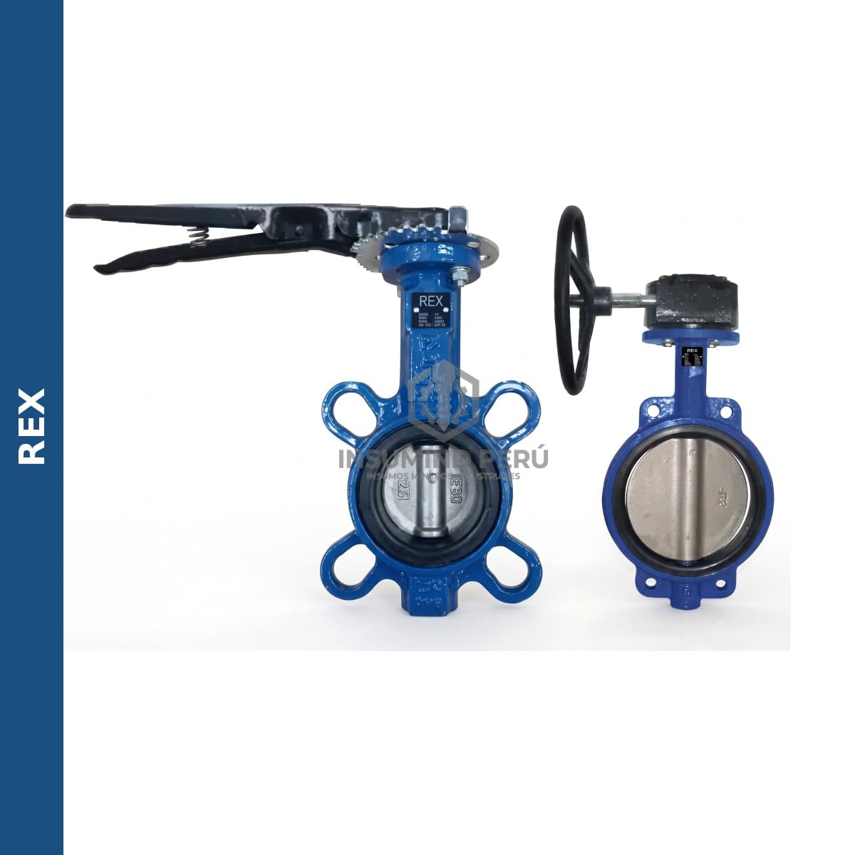 VALVULA MARIPOSA WAFER FE. DUCTIL ASTM A536 P/BRIDAS B16.5 CLASE 150 DISCO 316 (CF8M) A/BUNA-N/200 PSI (WOG) C/PALANCA TIPO INDUSTRIAL REX